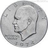 Монета США 1 доллар "Портрет Дуайта Эйзенхауэра. Лунный доллар", (без монетного двора) VF, 1974